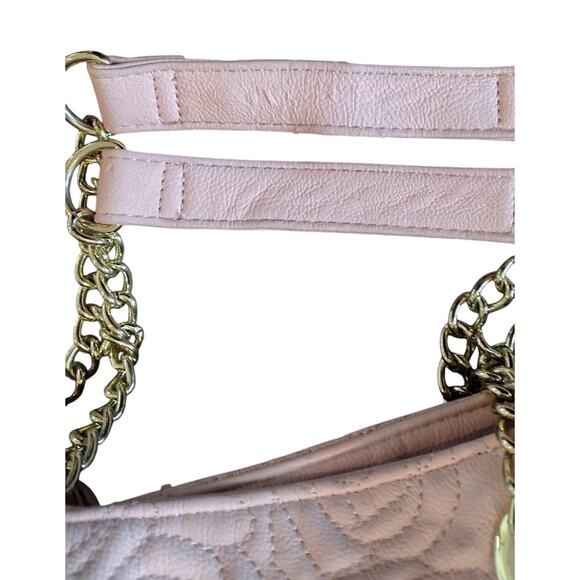 Vintage Women's Betsy Johnson Pink Rose Flower Shoulder Tassels Gold Chain - Picture 8 of 16